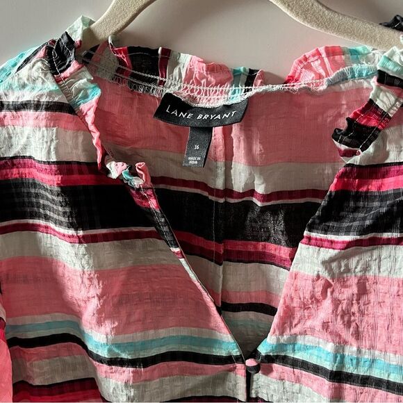 Lane Bryant bright stripe ruffle split blouse size 26 - Picture 4 of 6
